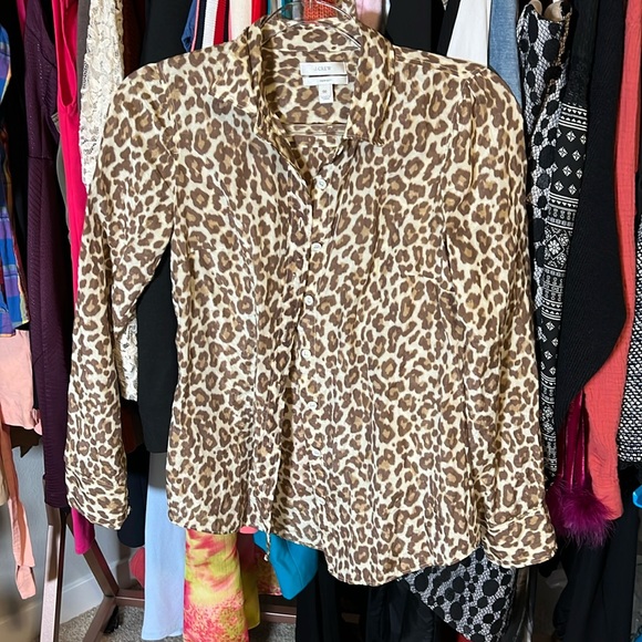 J. Crew Tops - Jcrew silk blend cheetah print dress shirt